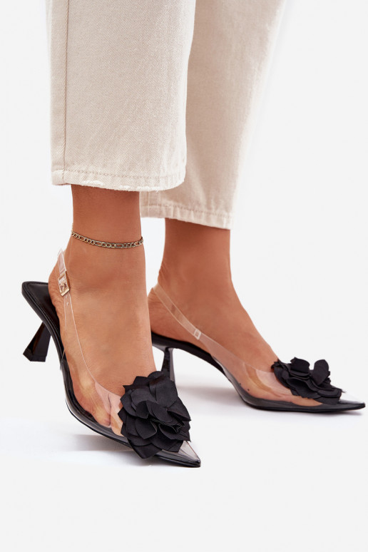 Külgedelt läbipaistvad sandaalid kõrge jämeda kontsaga Koos Ornate Lill msuud Risalie