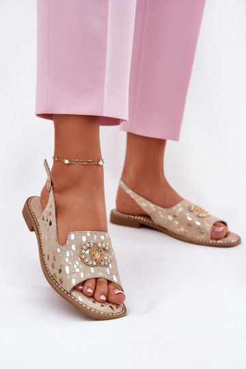 Pealistesandaalid kaunistustega laiade nööridega S.Barski KV51-096 Kuldset värvi