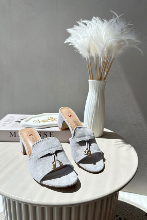 naiste plätud Z Eco Suedeu kõrge jämeda kontsaga Halli värvi Jemenna