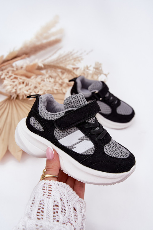 spordijalatsid Sneakers tüüpi jalanõud Laste jalanõud krõpsudega kinnitatav Must-Halli värvi Selinea