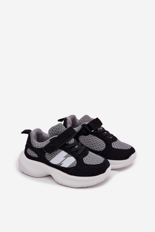 spordijalatsid Sneakers tüüpi jalanõud Laste jalanõud krõpsudega kinnitatav Must-Halli värvi Selinea