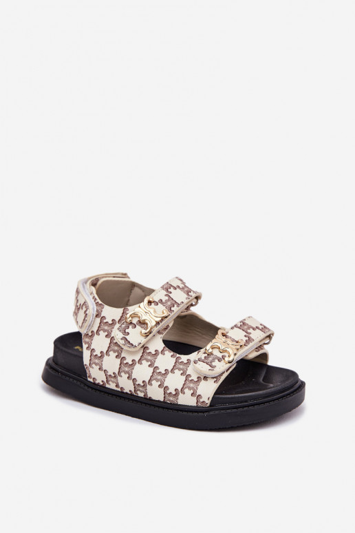 Laste sandaalid krõpsudega kinnitatav Ze Kuldset värvimi Detalami beeži värvi Cavina