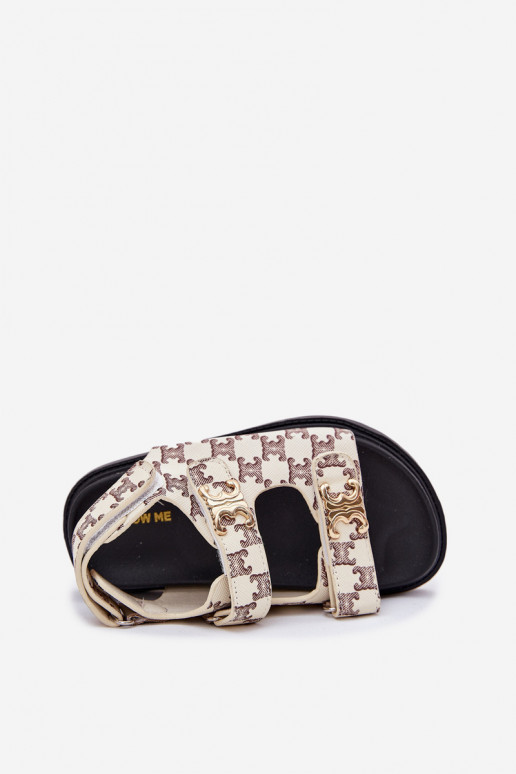 Laste sandaalid krõpsudega kinnitatav Ze Kuldset värvimi Detalami beeži värvi Cavina