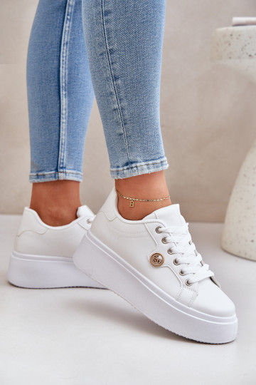 Eko Pealhk Sneakers tüüpi jalanõud platvormiga Ze Kuldset värvim Detalem valget värvi Zingie