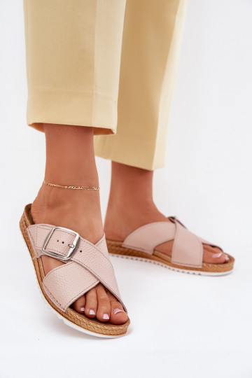 Plätud naturaalsest nahast Pealiste omad neetide ja pandlaga Inblu VO0004GU Tumeroosad värvi