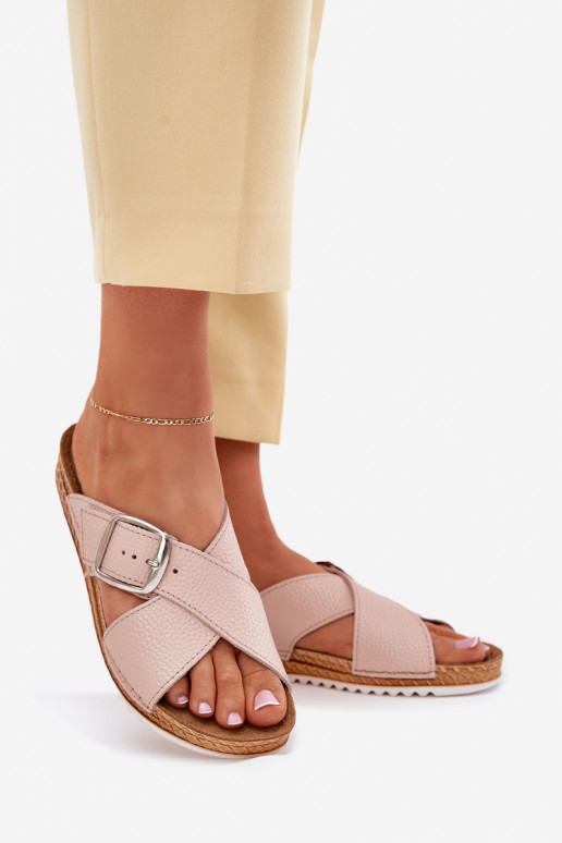 Plätud naturaalsest nahast Pealiste omad neetide ja pandlaga Inblu VO0004GU Tumeroosad värvi