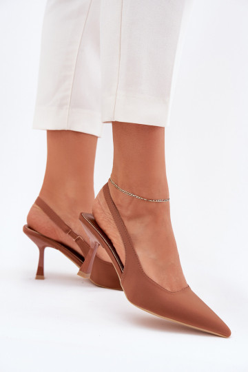 Pealistesandaalid kõrge jämeda kontsaga pruunid värvi Lunira