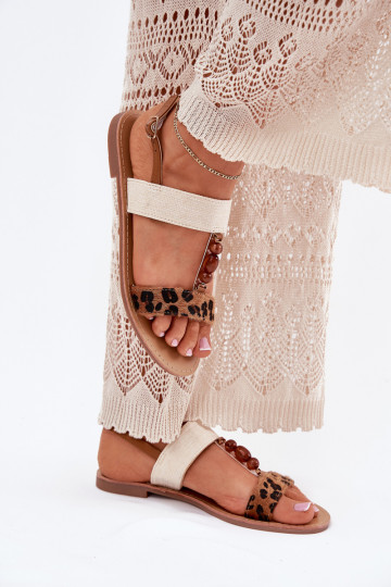 Sellel ondalad sandaalid koos pärlitega leopardimustriga pruunid värvi Virona