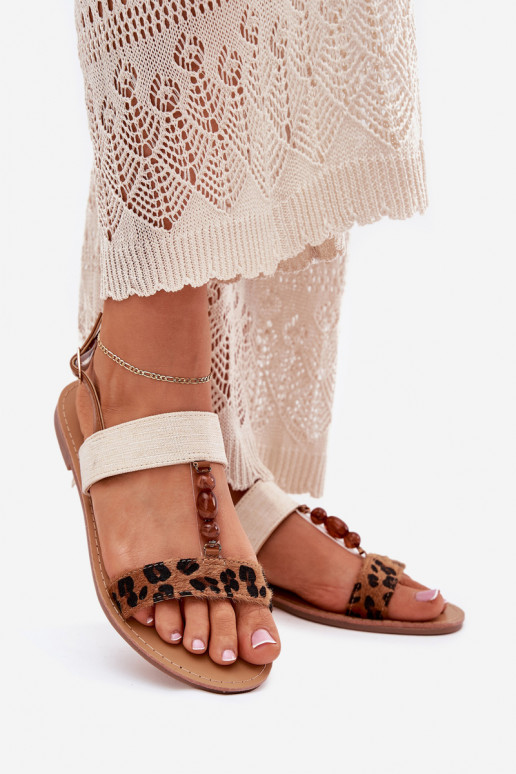 Sellel ondalad sandaalid koos pärlitega leopardimustriga pruunid värvi Virona