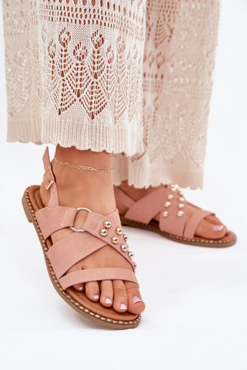 Pealistesandaalid laiade nööridega Ze Kuldset värvimi Pealastud Tumeroosad värvi Zanira