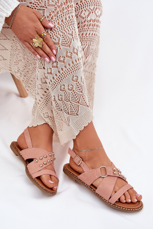 Pealistesandaalid laiade nööridega Ze Kuldset värvimi Pealastud Tumeroosad värvi Zanira