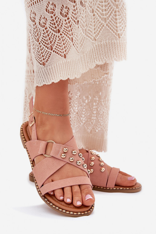 Pealistesandaalid laiade nööridega Ze Kuldset värvimi Pealastud Tumeroosad värvi Zanira