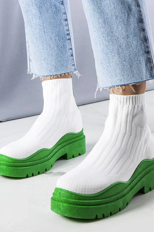 Valged saapad rohelise platvormiga,...
