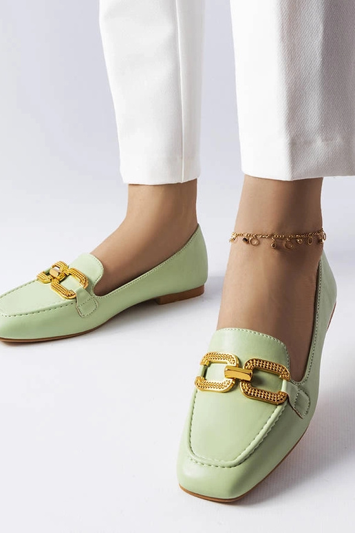 Rousseau pandlaga rohelised mokassiinid