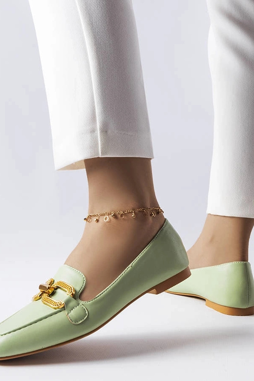 Rousseau pandlaga rohelised mokassiinid