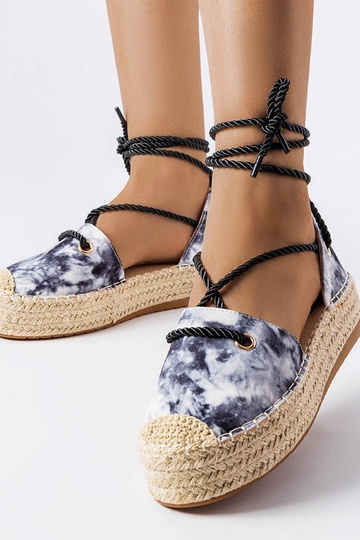 Black Duffet Lace-Up Platform Espadrilles