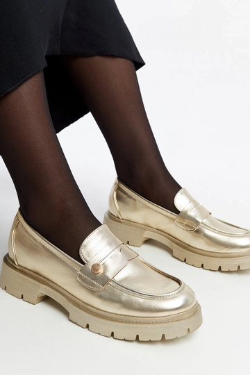 Kuldne mokasiin kunstnahast...