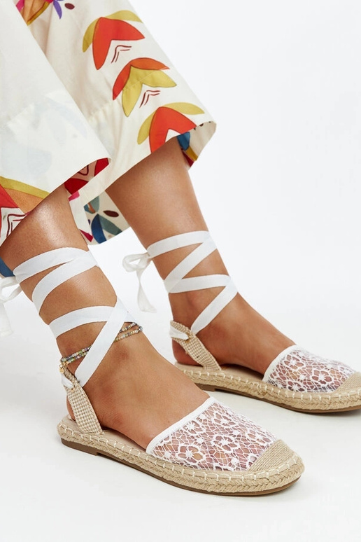 Teha White Lace Open Toe Espadrilles