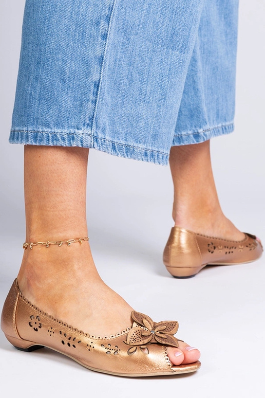 Kuldne avatud varbaga baleriinid Ursull