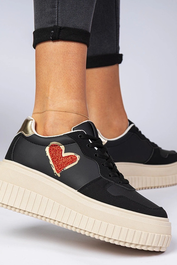 Mustad naiste sneakersid sädelevate südamega Laira 2