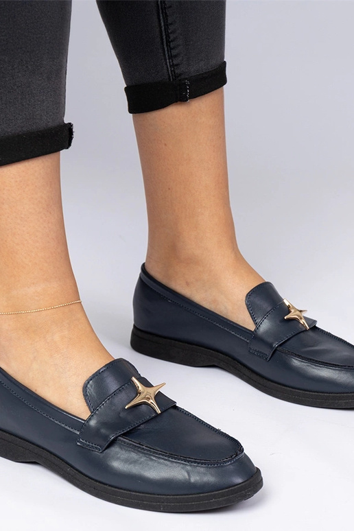 Tumesinised naiste mokasiinid kuldse...