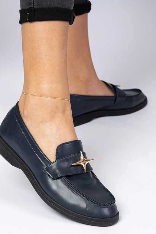 Tumesinised naiste mokasiinid kuldse...