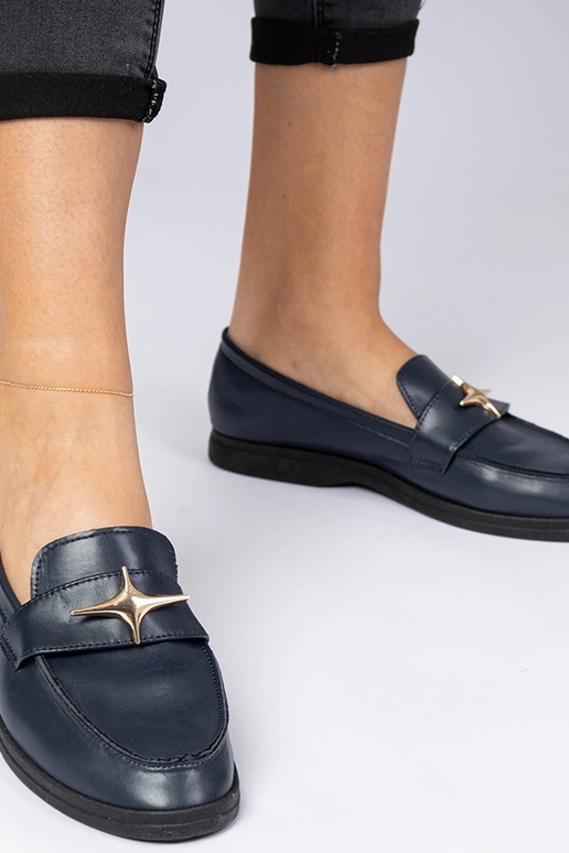 Tumesinised naiste mokasiinid kuldse...