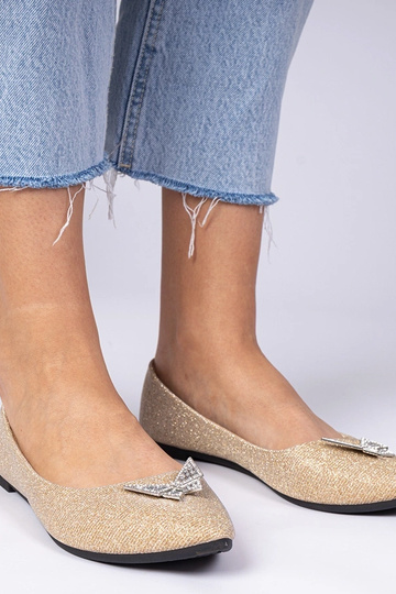 Kuldne naiste glitter ballerinad liblikaga Denny