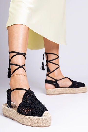 Mustad punutud espadrillide stiilis naiste sandaalid Lemura 2