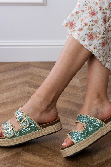 Rohelised espadrillid sädelede ja nööpidega, „Induri" 2