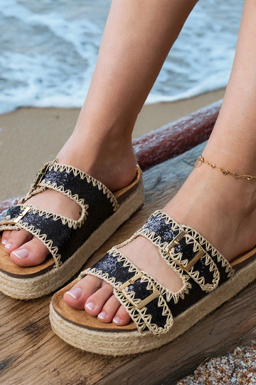 Mustad espadrillid sädelede ja nööpidega, „Induri" 2