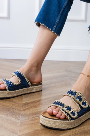 Tumedad sinised espadrillid sädelede ja nööpidega, „Induri" 2