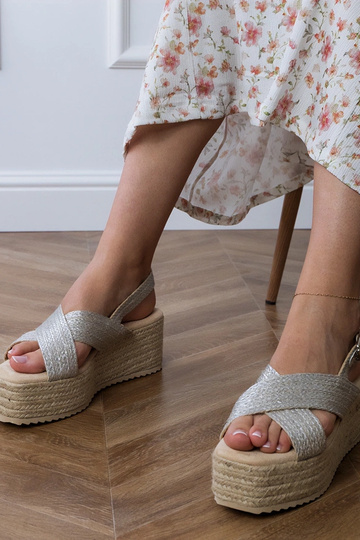 Hõbedased espadrillid platvormil rihmadega, „Olisa" 2