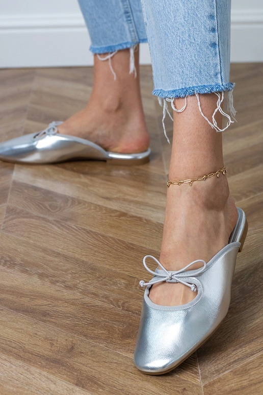 Hõbedased suletud sussid siledal...