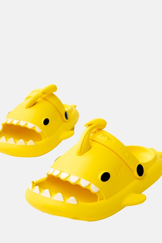 Kollased laste sussid hai motiividega...