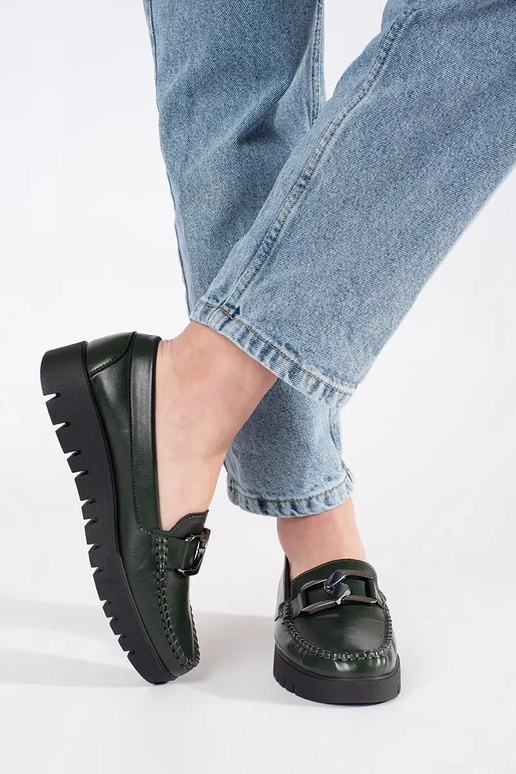 Khaki värvi platvormiga mokasiinid