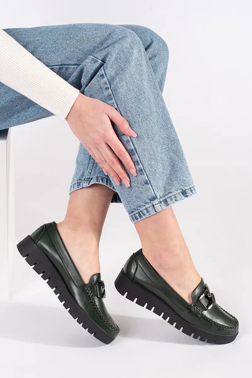 Khaki värvi platvormiga mokasiinid