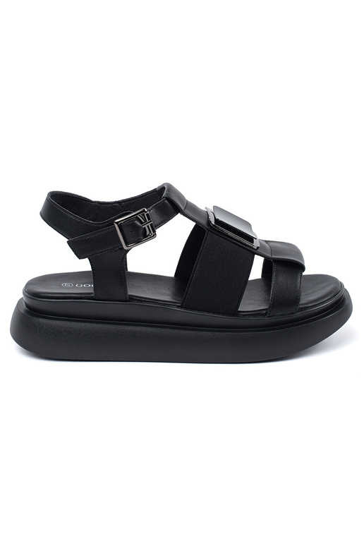 Must Nahk Elegantne Sandal Platvormiga