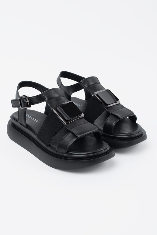 Must Nahk Elegantne Sandal Platvormiga