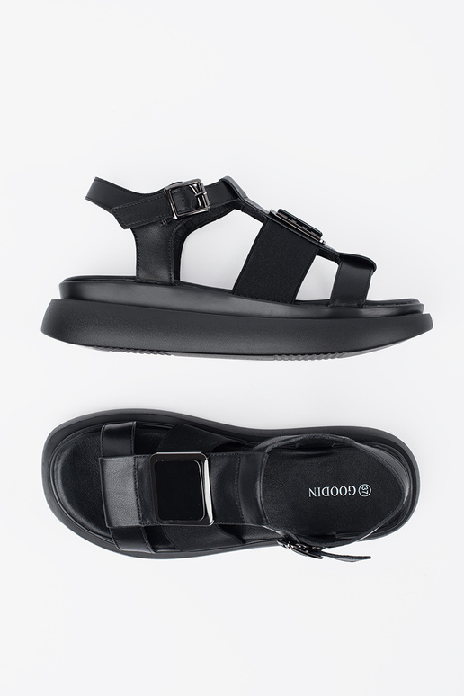 Must Nahk Elegantne Sandal Platvormiga