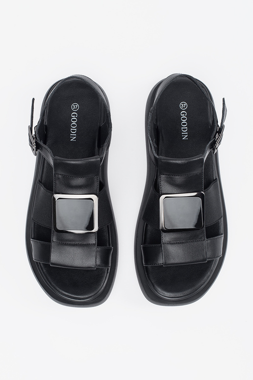 Must Nahk Elegantne Sandal Platvormiga