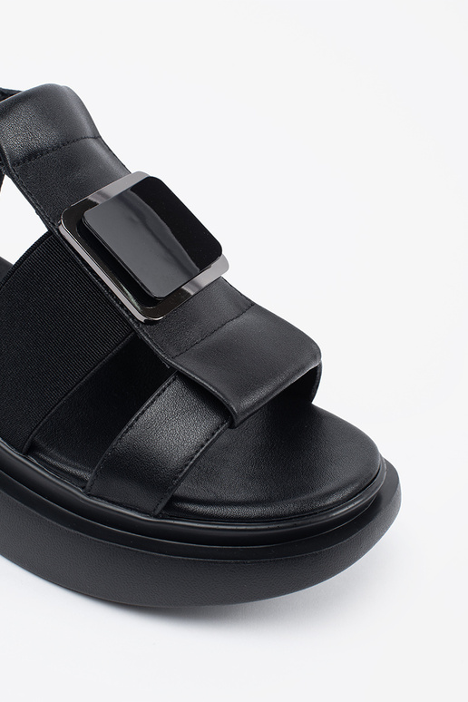 Must Nahk Elegantne Sandal Platvormiga