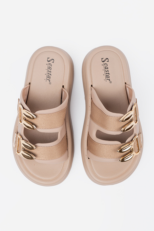 Küpsisevärvi sandaled kuldsete...