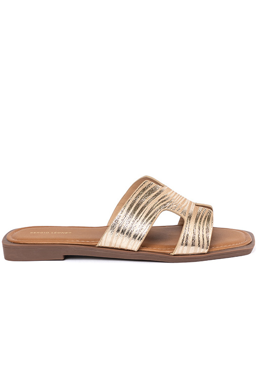 Kuldse värvi sussid ruudukujulise...