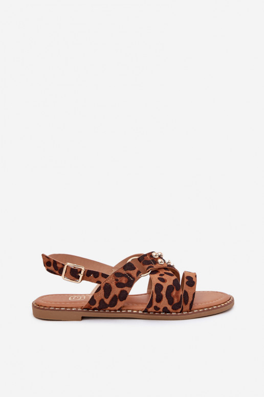 Pealistesandaalid laiade nööridega Ze Kuldset värvimi Pealastud leopardimustriga Zanira