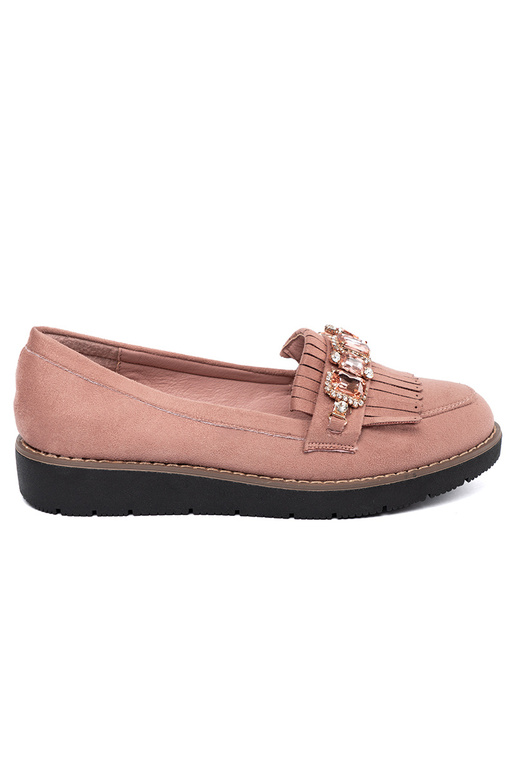 Tumeroosad värvi seemisnahk mokassiinid kaunistatud kristallidega
