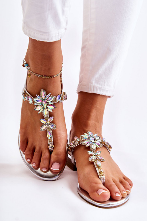 Pealistesandaalid moodsad varbavahe-sandaalid säravate kristallidega Hõbedat värvi Solea