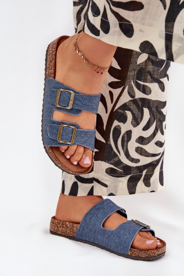 Pealiste omad Sussid Korkosissea platvormil neetide ja pandlaga Tume Jeans Vesina