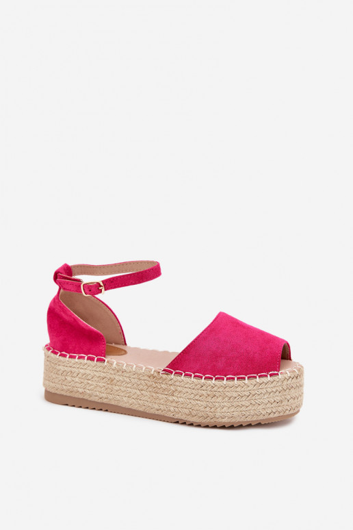 sandaalid Espadrillid platvormiga Koos punutisega tumeroosad värvi Selise sandaalid Espadrillid platvormiga Koos punutisega tumeroosad värvi Selise