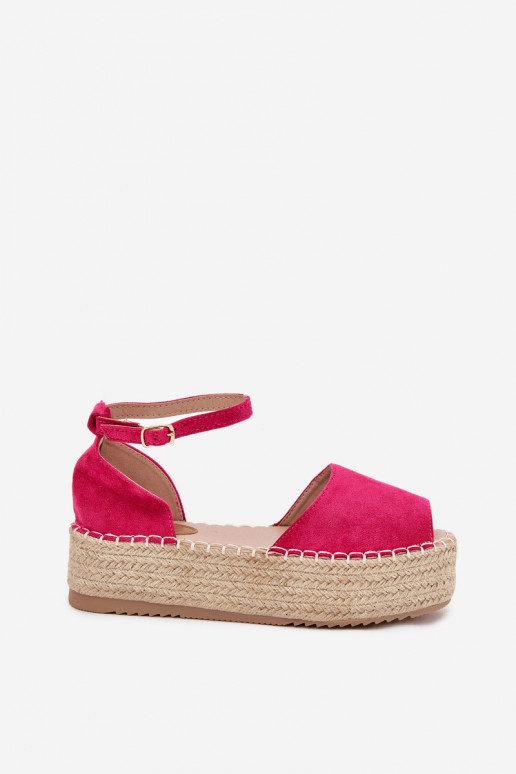 sandaalid Espadrillid platvormiga Koos punutisega tumeroosad värvi Selise sandaalid Espadrillid platvormiga Koos punutisega tumeroosad värvi Selise